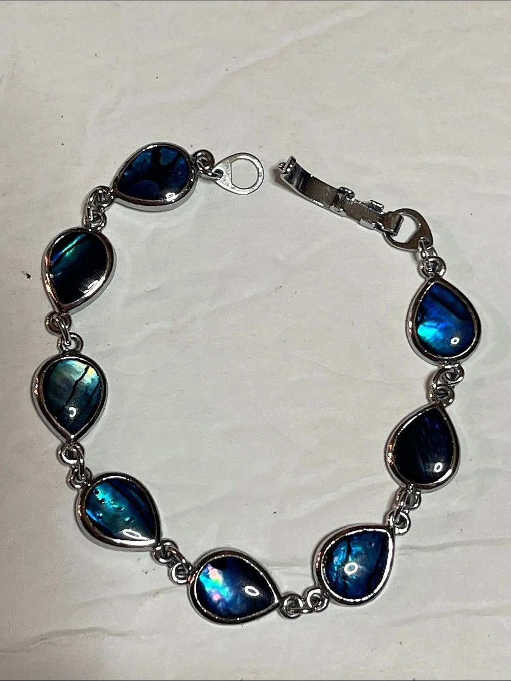 Blue & Silver Teardrop Stone Necklace Like New